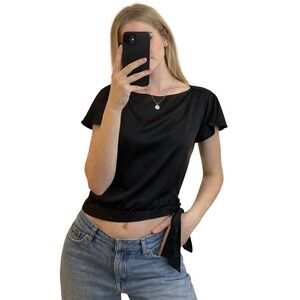 TORI RICHARD silk satin side tie blouse black minimalist elegant size 0